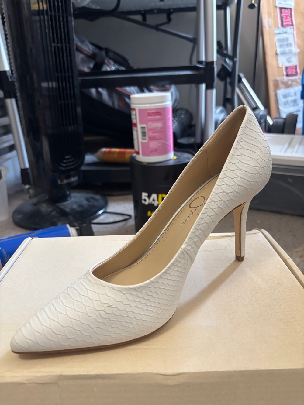 Jessica Simpson Classic Pointed-Toe High Heel Pump in white cream color